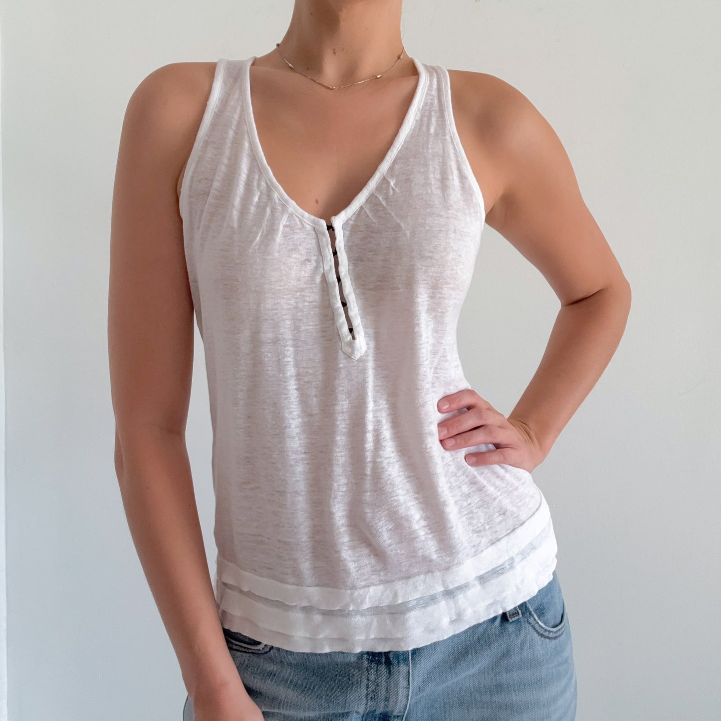 Y2K White Linen Flowy Top / SZ S