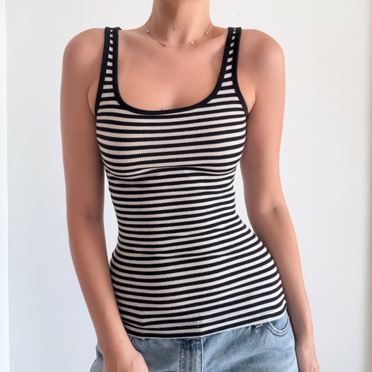 Y2K Black & White Striped Tank / SZ XS