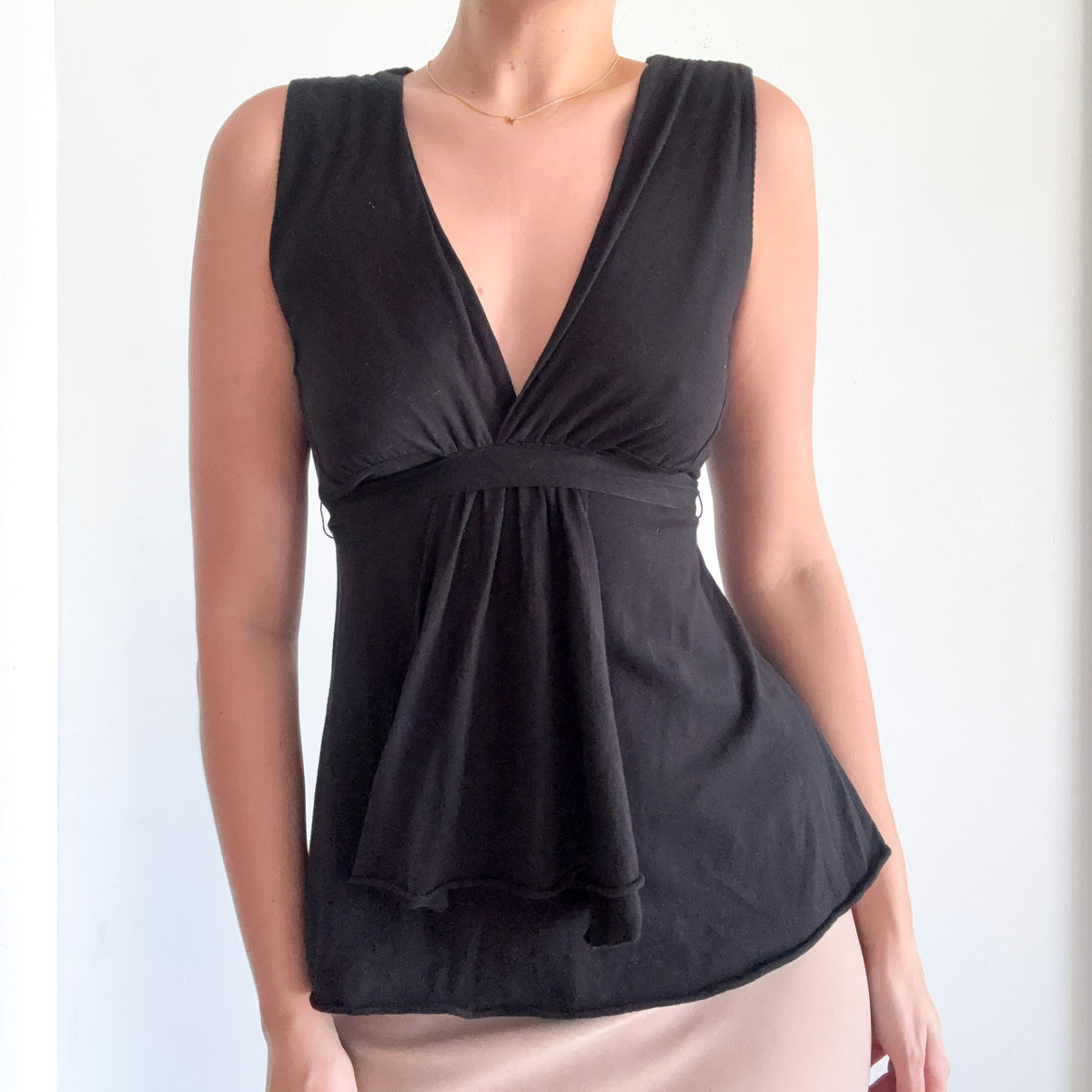 Y2K Black Cotton Tie Back Top / SZ M