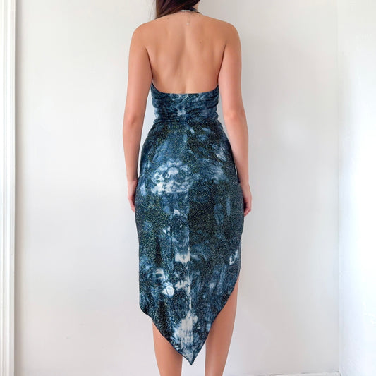 Y2K Ocean Printed Glitter Midi Dress / SZ M