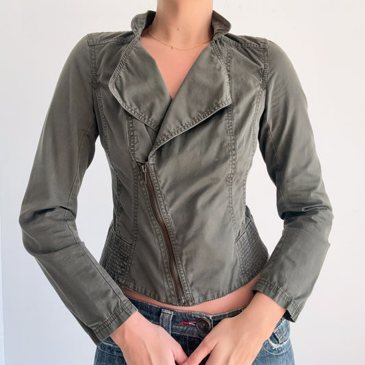 Y2K Army Green Cotton Zip Jacket / SZ XS/S