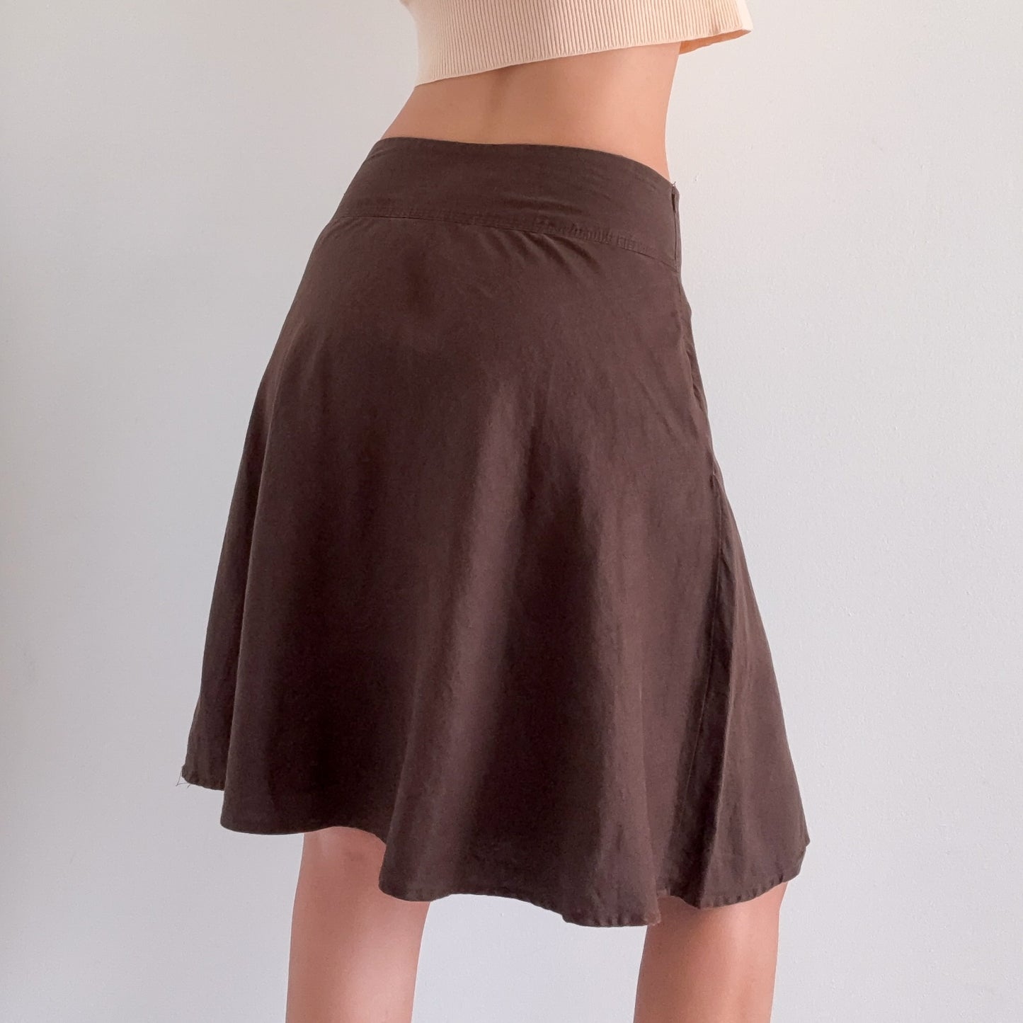 Y2K Brown Linen Midi Skirt / SZ 2-6