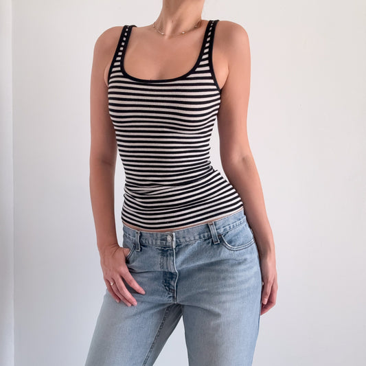 Y2K Black & White Striped Tank / SZ XS