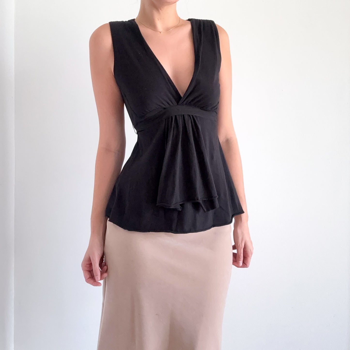 Y2K Black Cotton Tie Back Top / SZ M