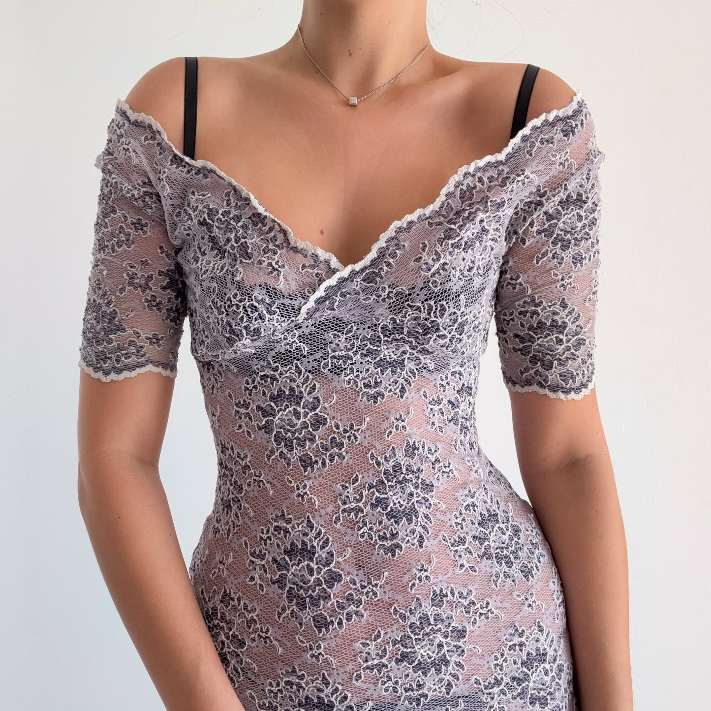 Y2K Lavender Floral Stretch Lace Dress / SZ S