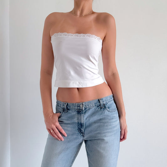 Y2K White Stretch Lace Tube Top / SZ S-M