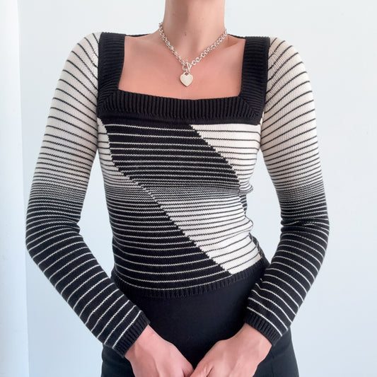 90's Armani Exchange Ivory & Black Knit Sweater / SZ XS