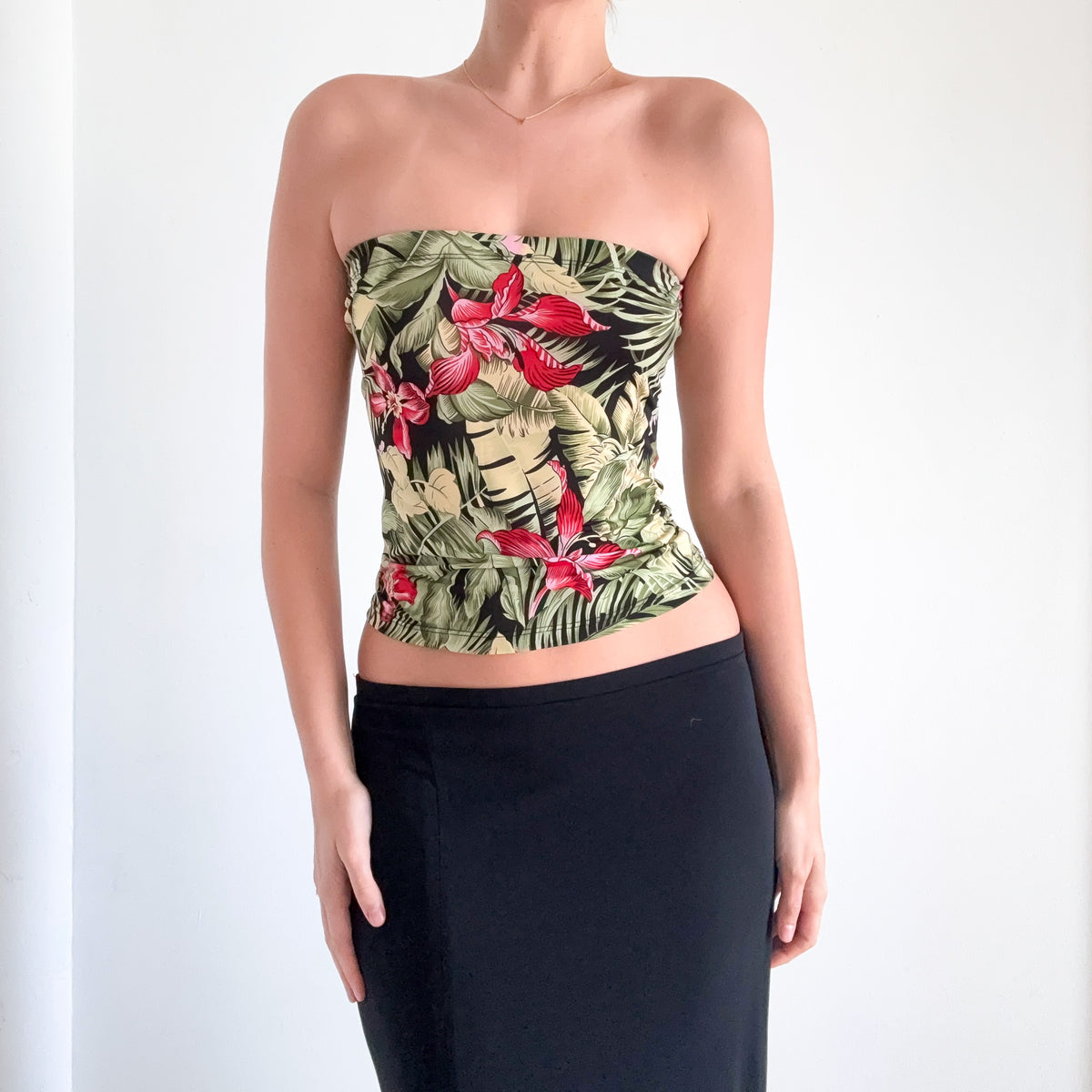 Y2K Black & Green Tropical Tube Top / SZ S-M