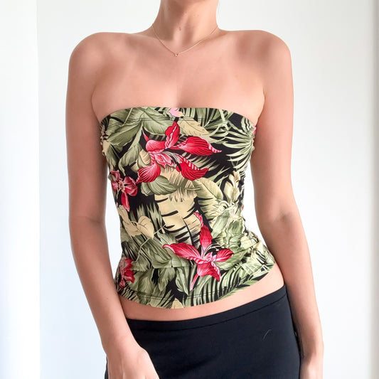 Y2K Black & Green Tropical Tube Top / SZ S-M