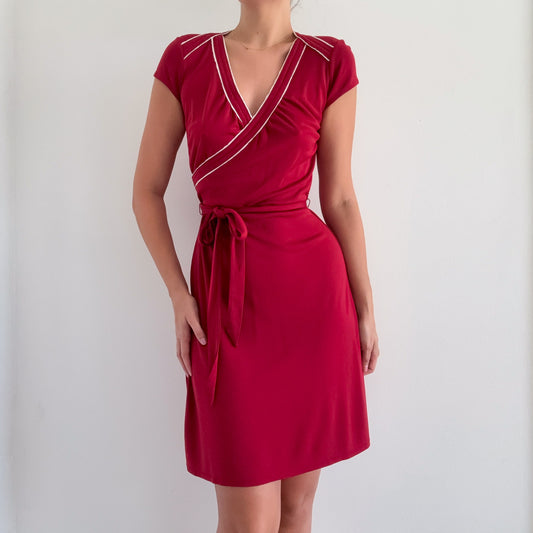Y2K Maroon & White Wrap Style Dress / SZ 4/6