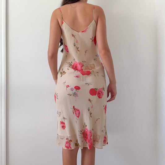 90's Nanette Lepore Beige Floral Midi Dress / SZ 6