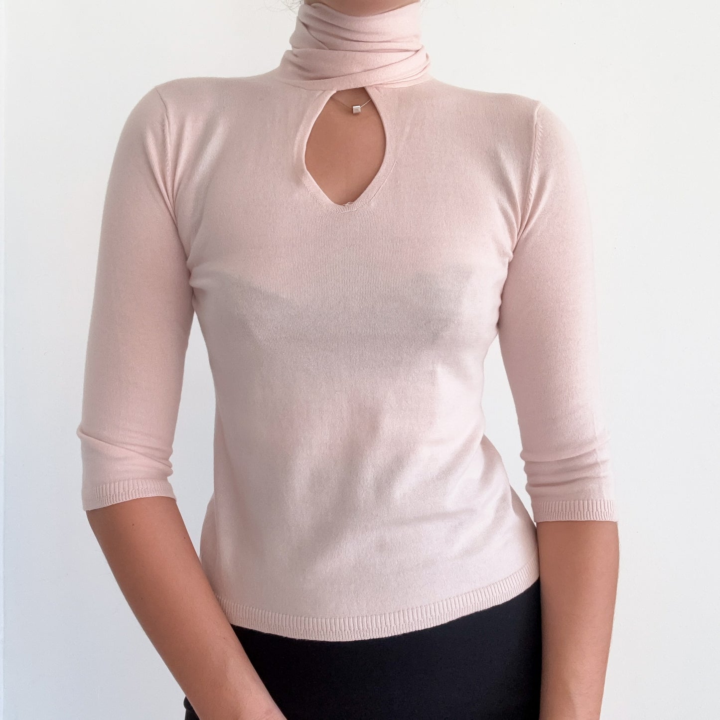 Y2K Baby Pink Knit Neck Tie Top / SZ M