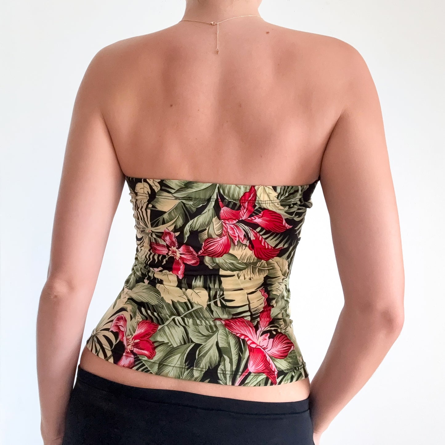 Y2K Black & Green Tropical Tube Top / SZ S-M