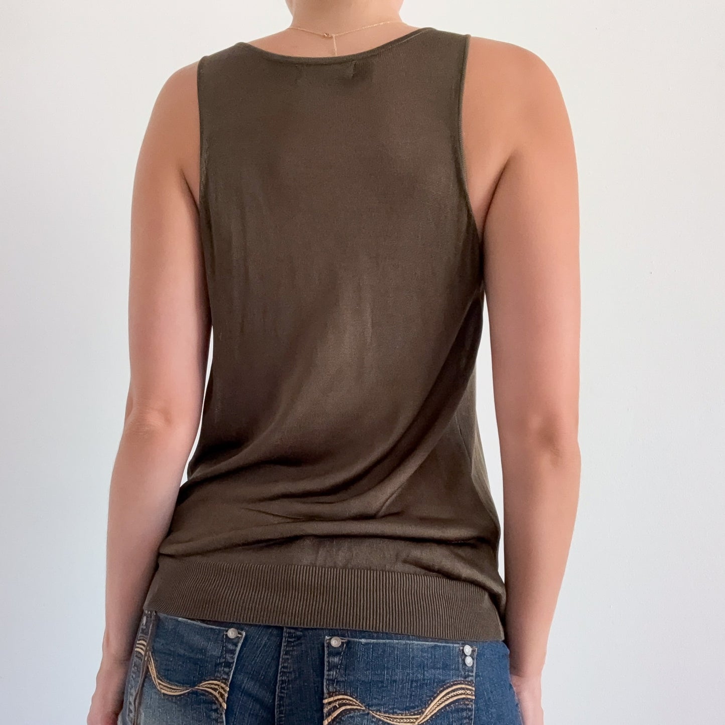 Y2K Army Green Knit Ruffle Slouchy Top / SZ M