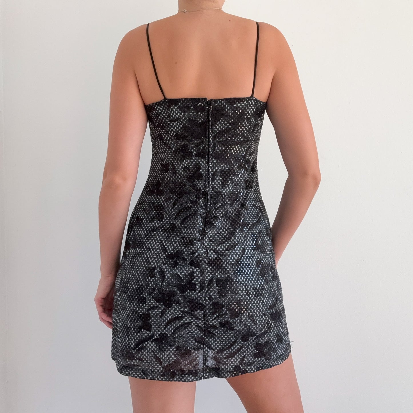 90's Black & Blue Sequin Mini Dress / SZ 4/6