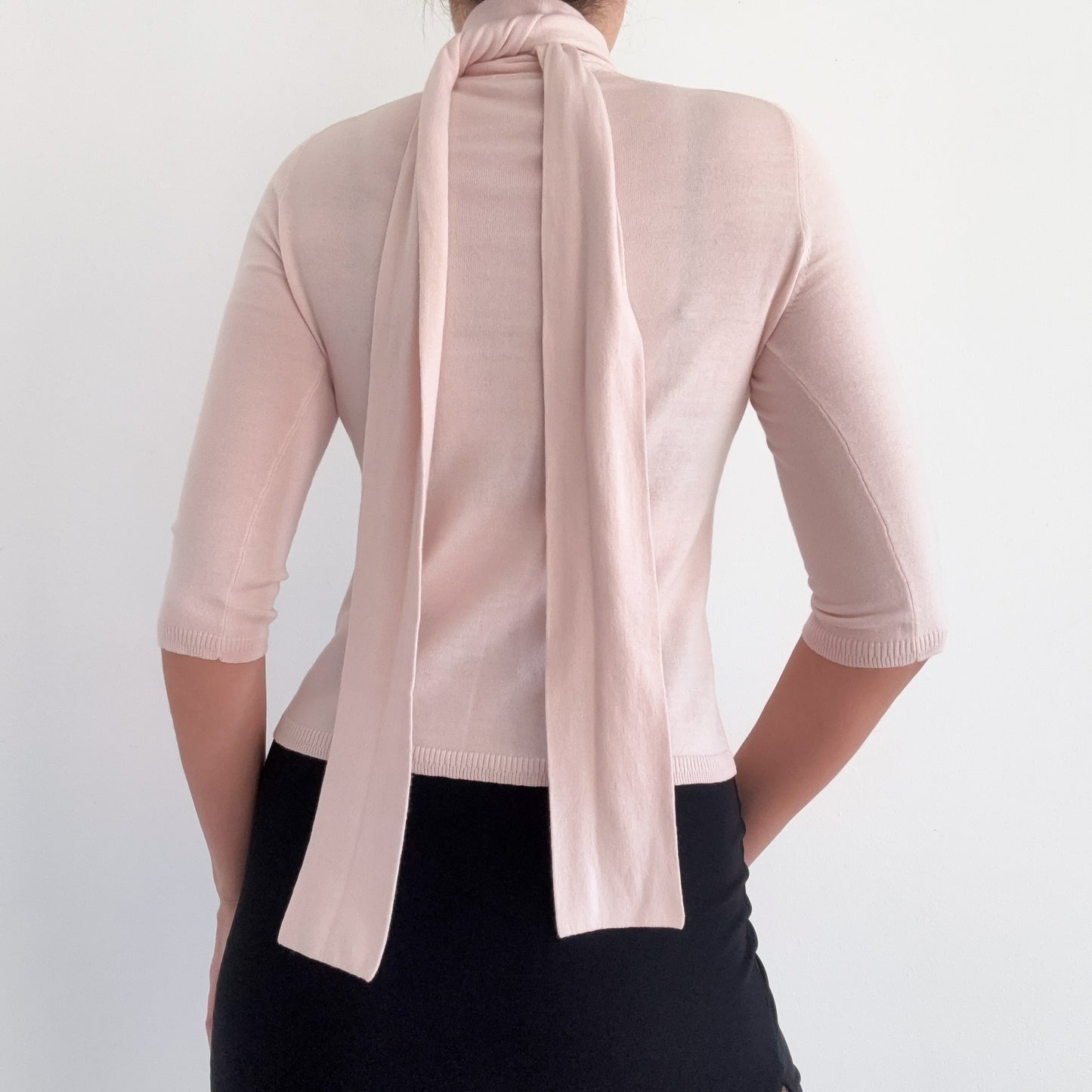 Y2K Baby Pink Knit Neck Tie Top / SZ M