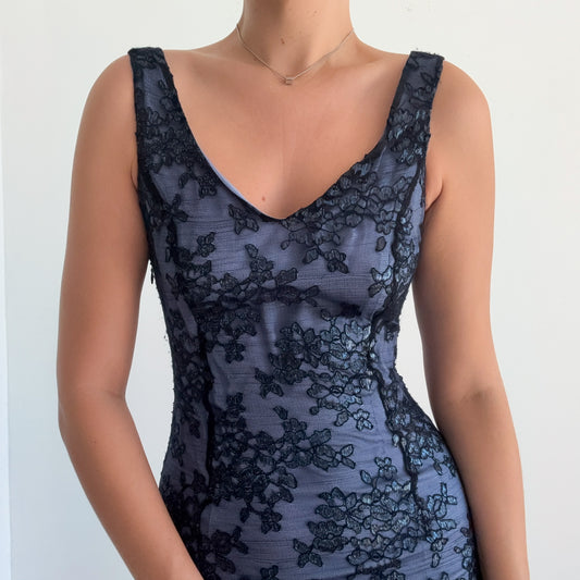 Y2K Black & Black Metallic Floral Dress / SZ 4/6