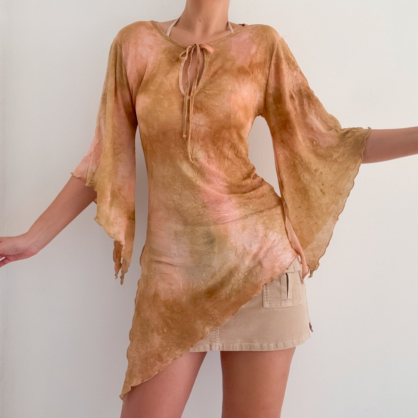 Y2K Candie's Tan & Pink Flare Tunic Top / SZ M