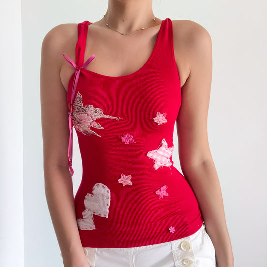 Y2K Red & Pink Patchwork Stretch Tank / SZ S-M