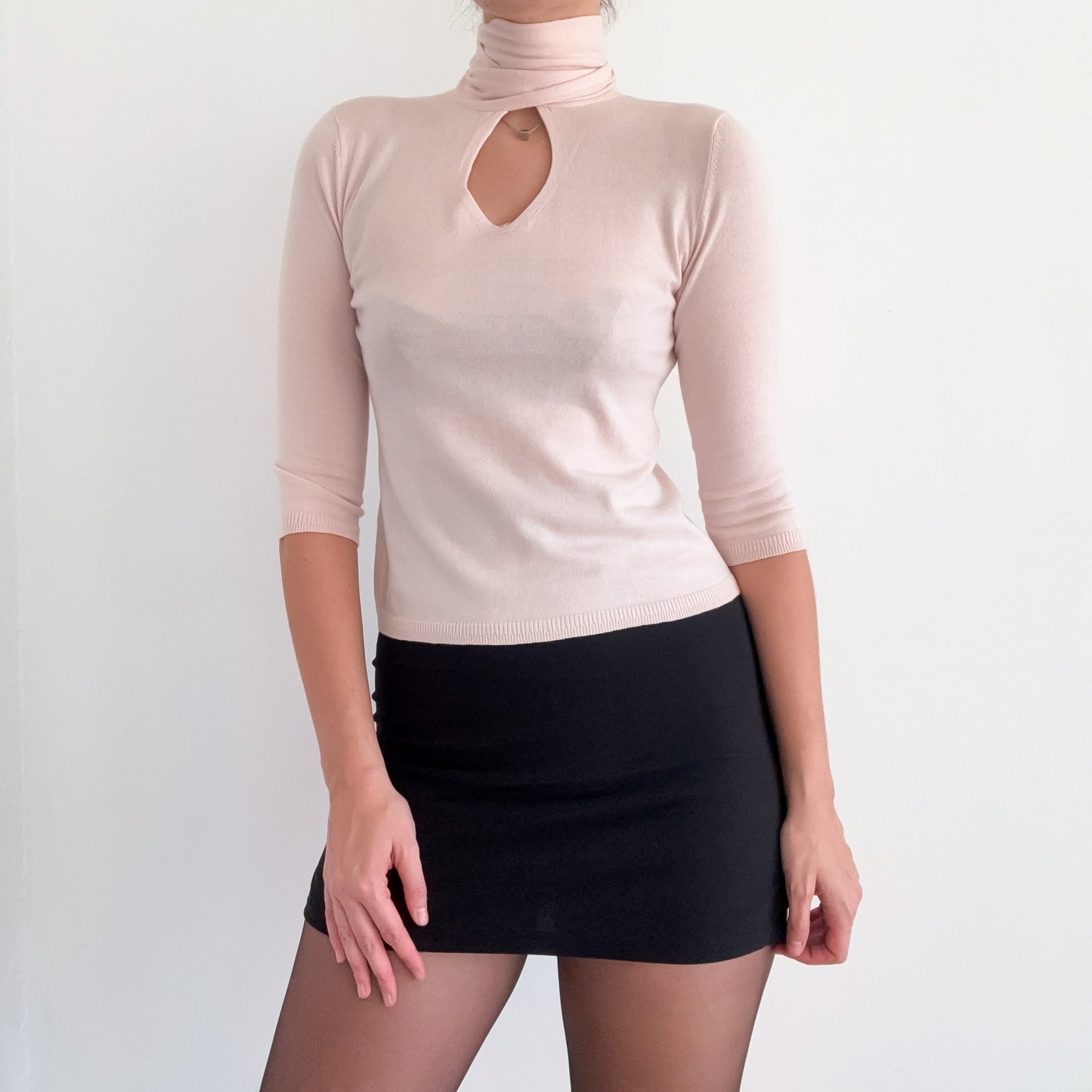 Y2K Baby Pink Knit Neck Tie Top / SZ M