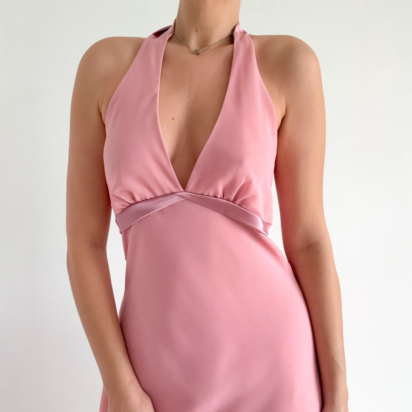 Y2K Pink Asymmetric Halter Midi Dress / SZ M-L