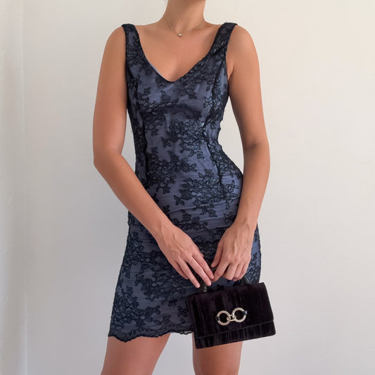 Y2K Black & Black Metallic Floral Dress / SZ 4/6