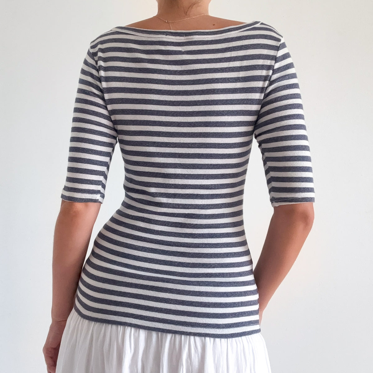 Blue & White Striped Boat Neck Top / SZ XS/S