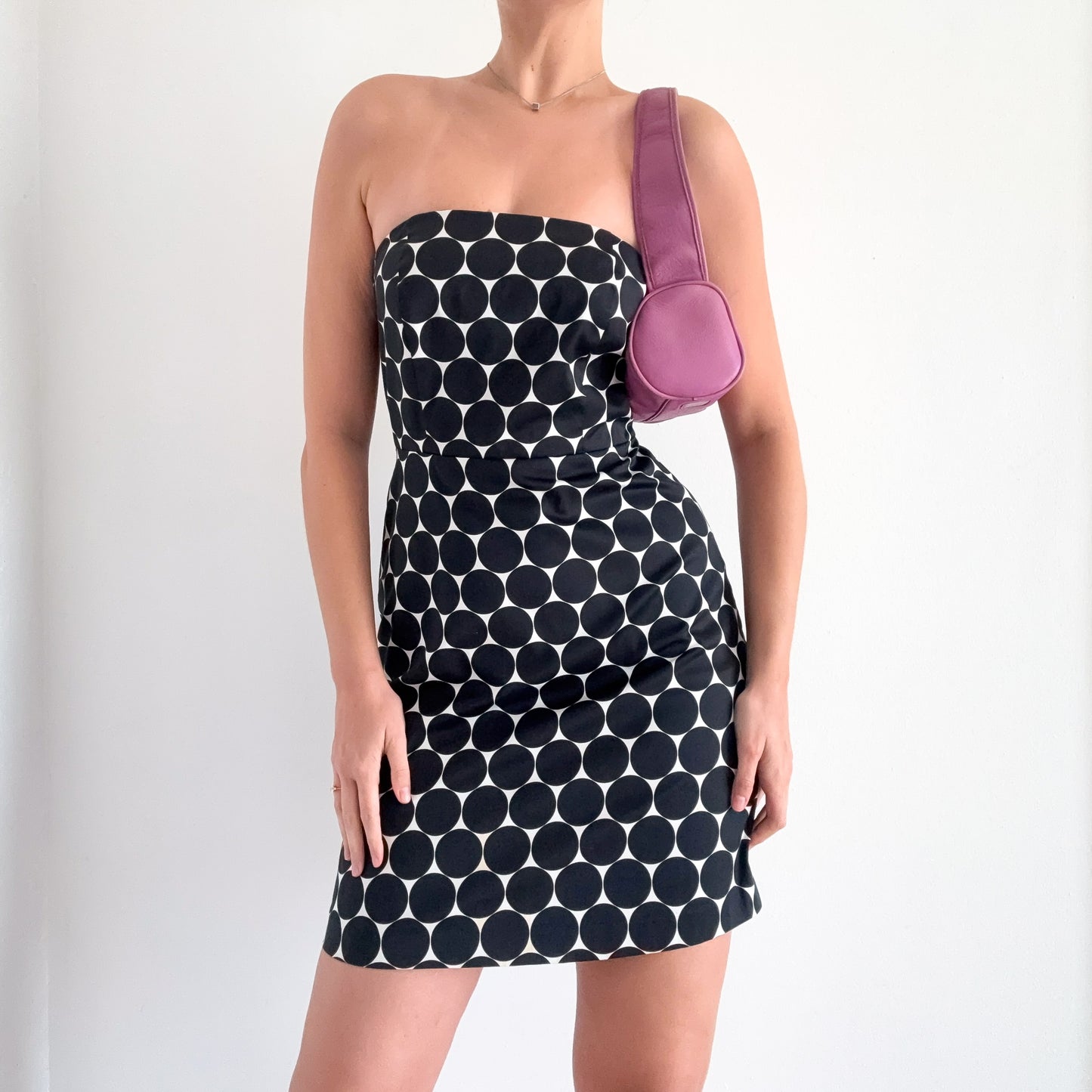 Y2K Black & White Dot Tube Mini Dress / SZ 4