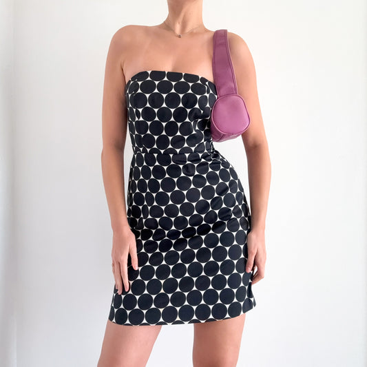 Y2K Black & White Dot Tube Mini Dress / SZ 4