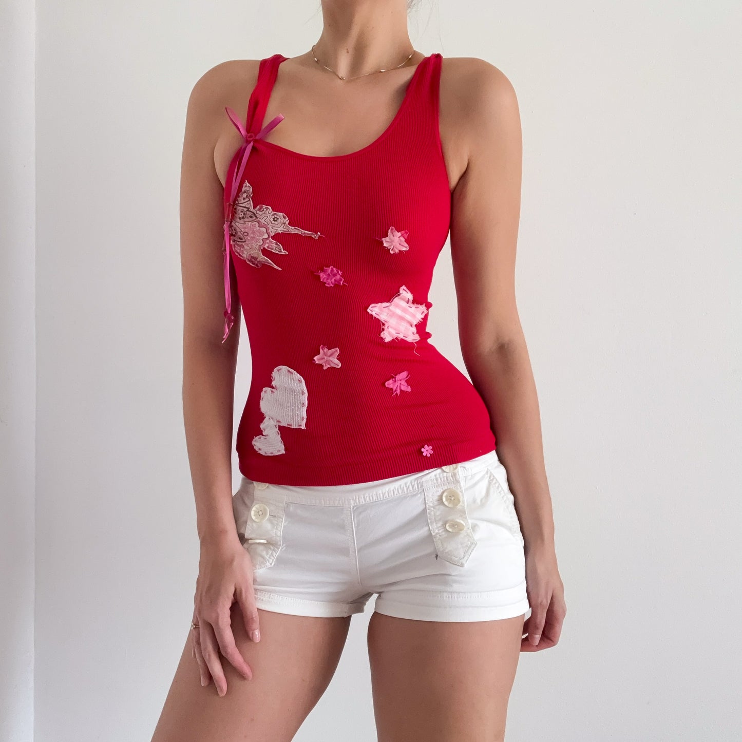 Y2K Red & Pink Patchwork Stretch Tank / SZ S-M