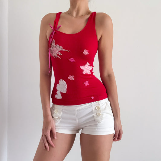 Y2K Red & Pink Patchwork Stretch Tank / SZ S-M