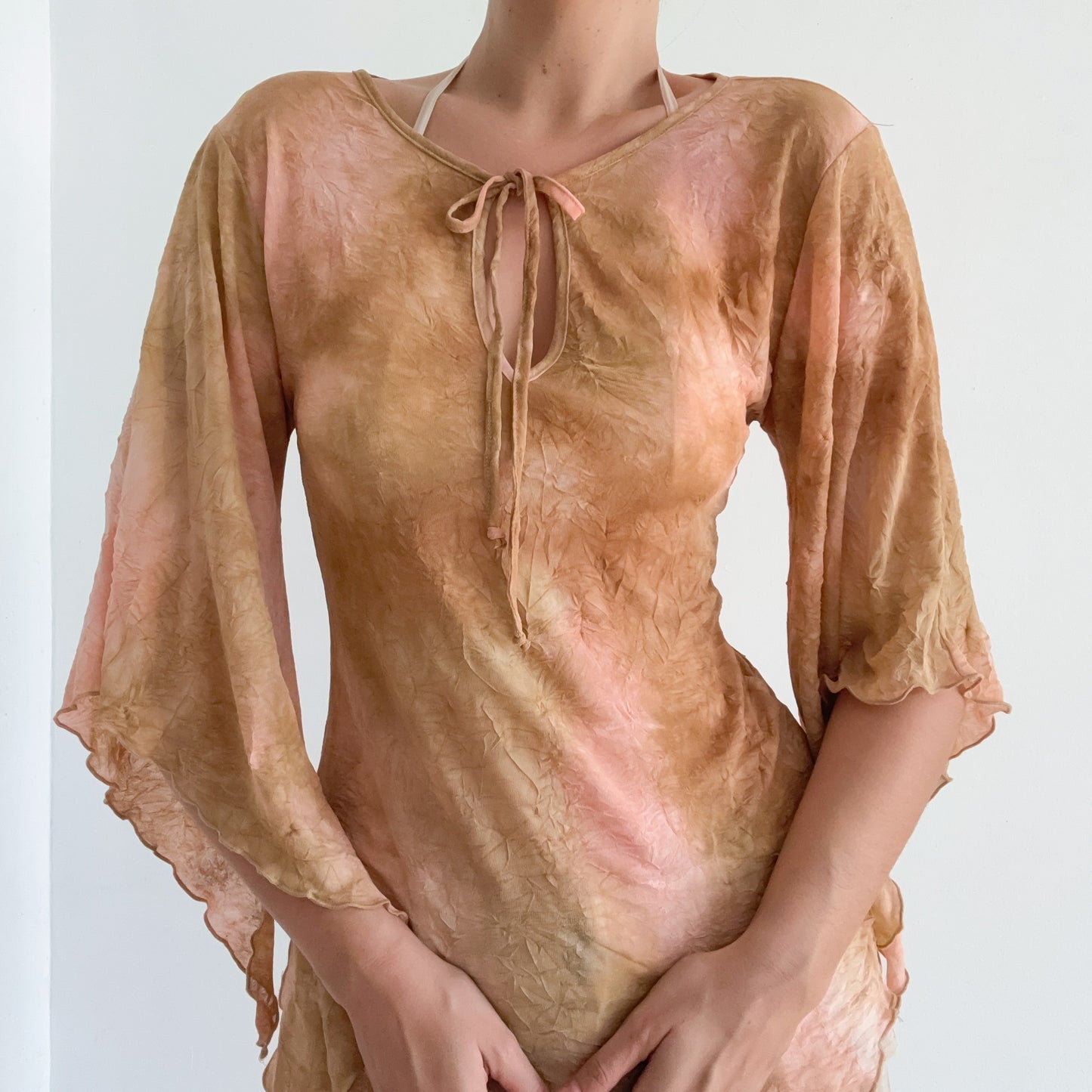 Y2K Candie's Tan & Pink Flare Tunic Top / SZ M