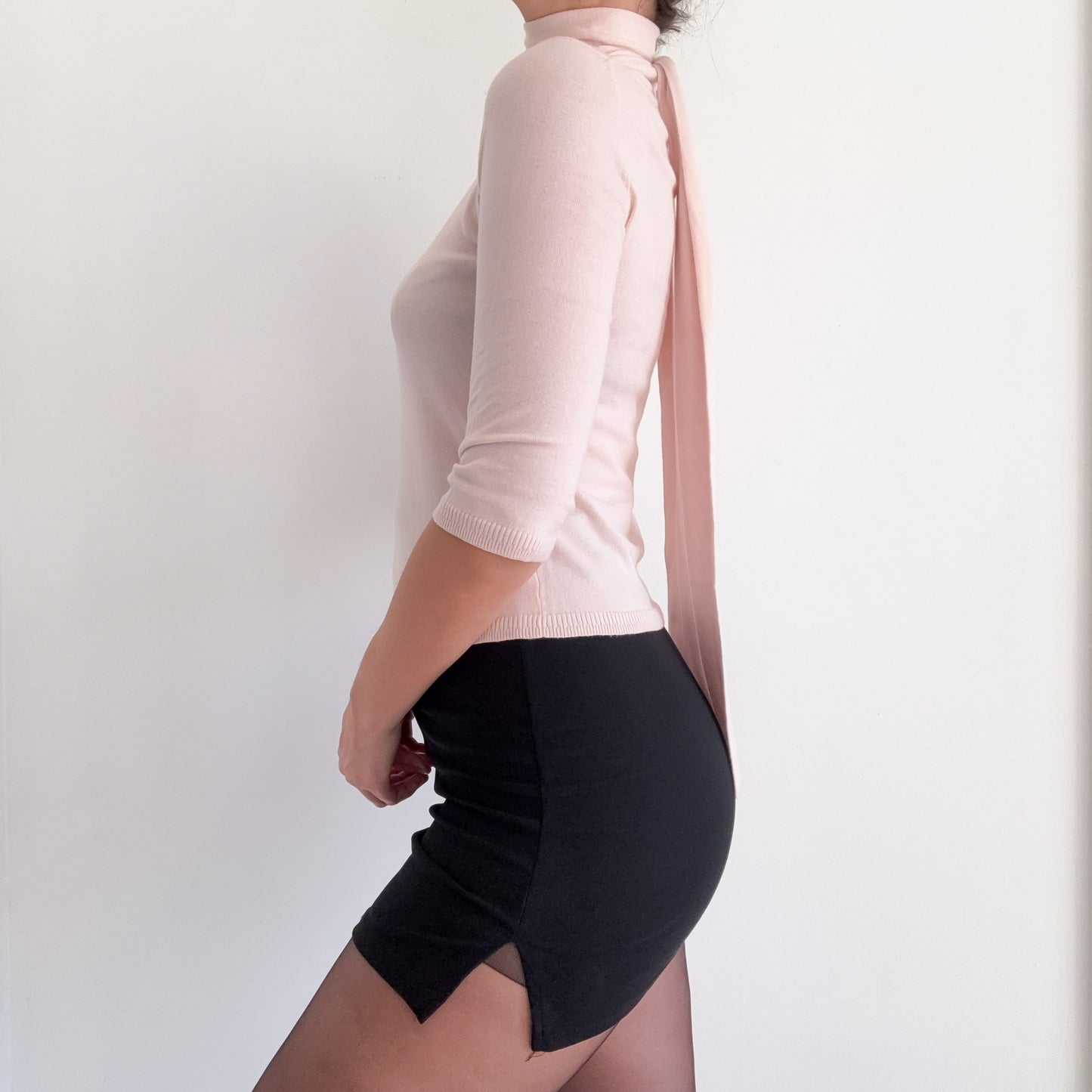 Y2K Baby Pink Knit Neck Tie Top / SZ M