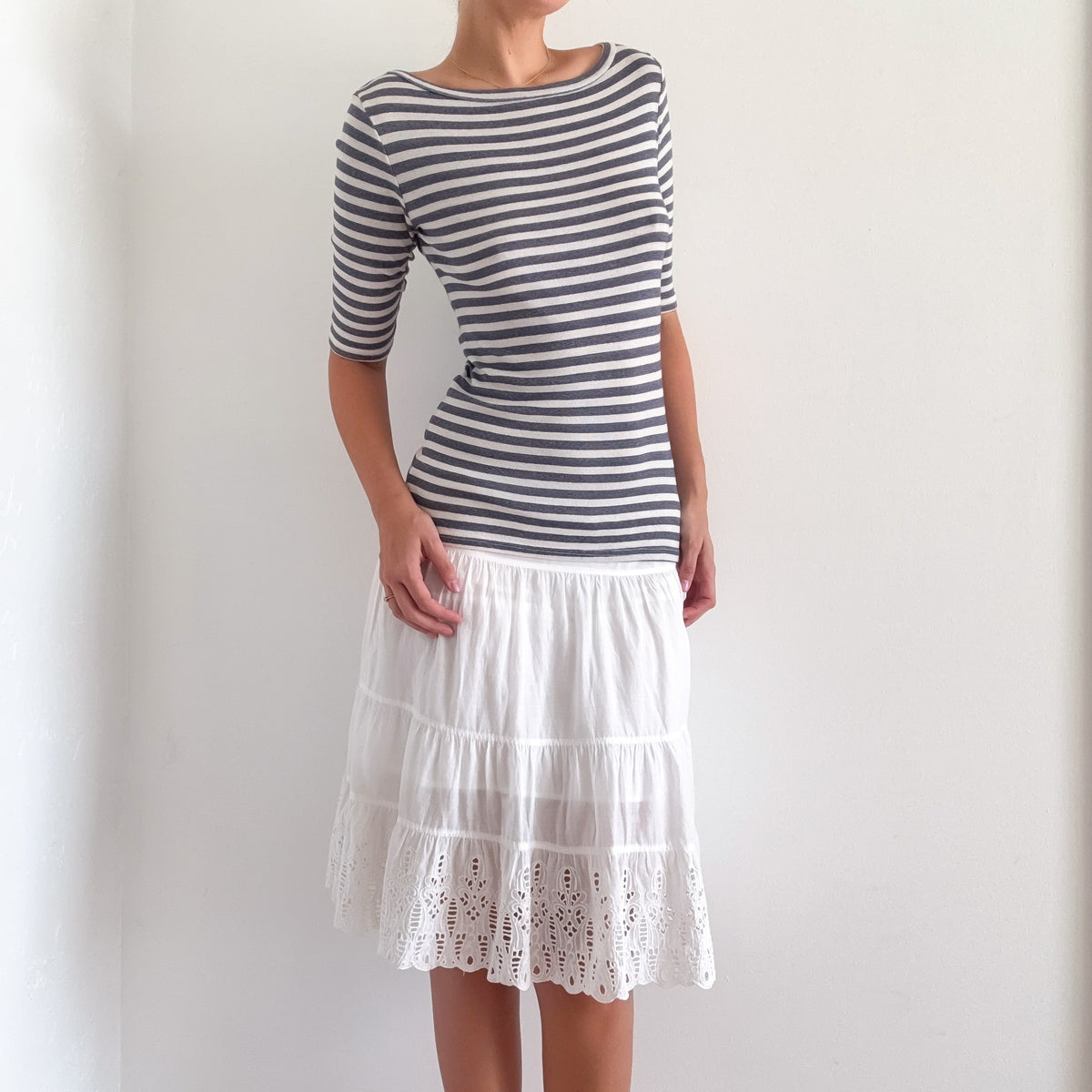 Blue & White Striped Boat Neck Top / SZ XS/S