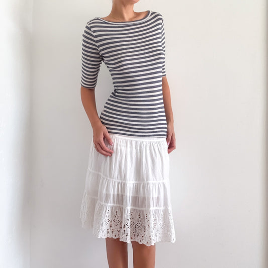 Blue & White Striped Boat Neck Top / SZ XS/S