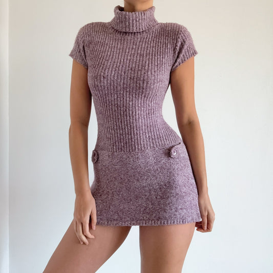 Y2K Muted Purple Knit Sweater Mini Dress / SZ XS-S