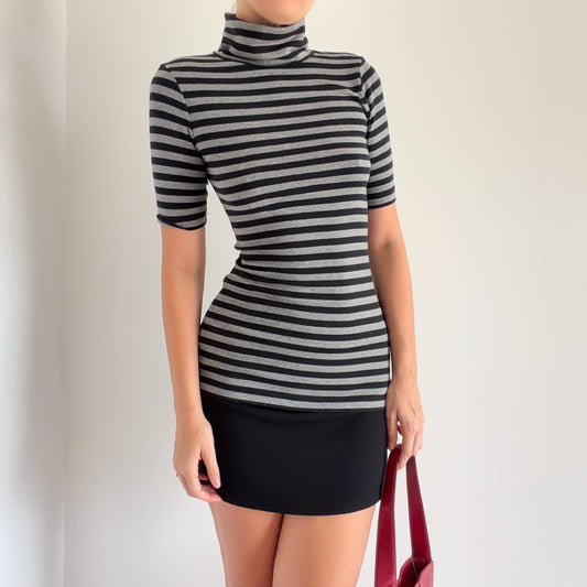 Y2K Black & Grey Striped Turtleneck Top / SZ S