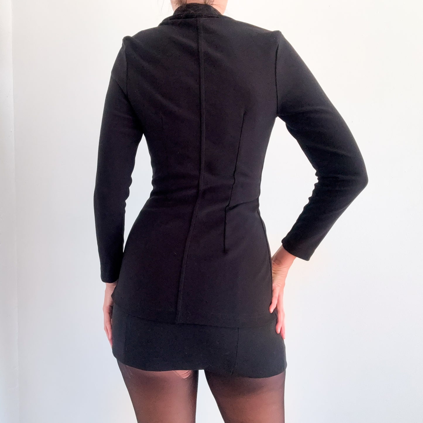 90's Black Ribbed Fitted Blazer Jacket / SZ S