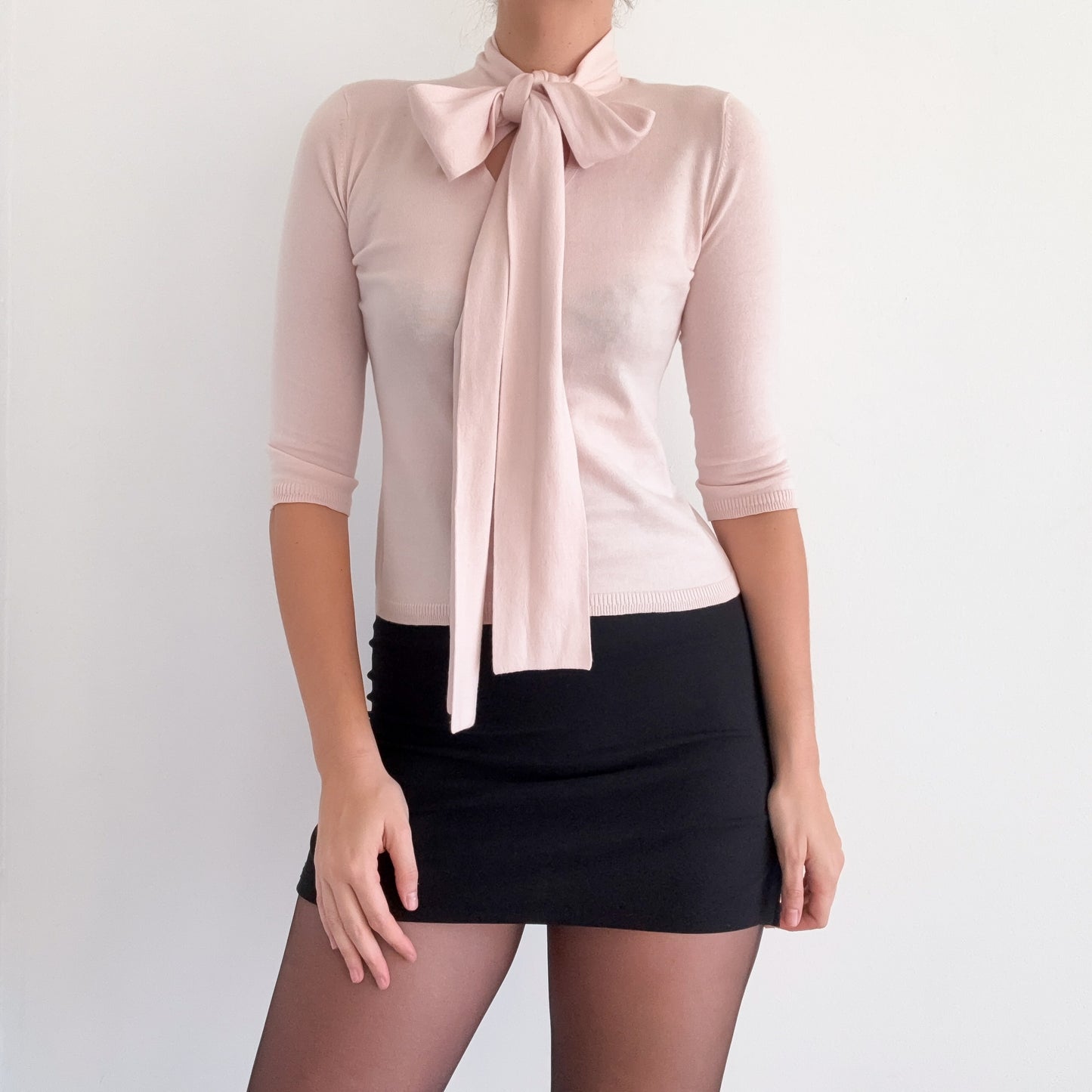 Y2K Baby Pink Knit Neck Tie Top / SZ M