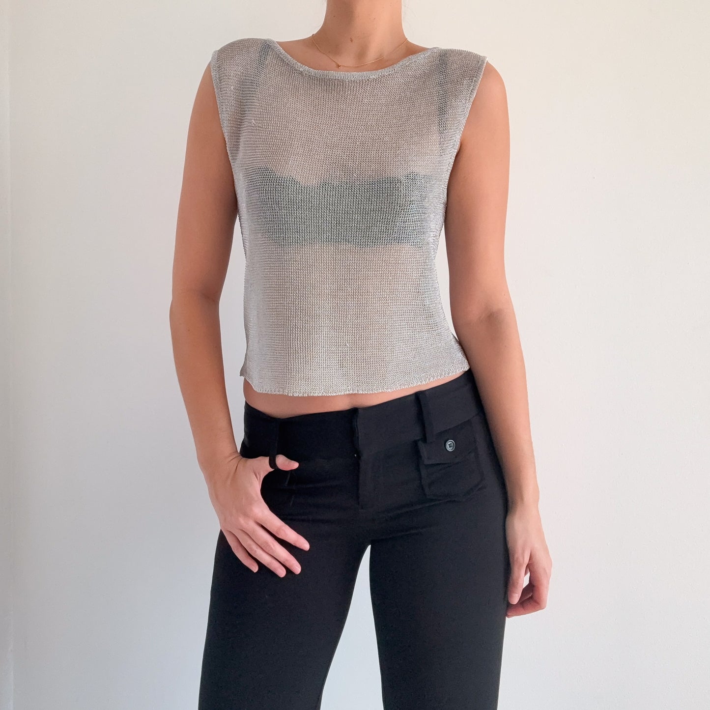 Contemporary Silver Metallic Knit Top / SZ S