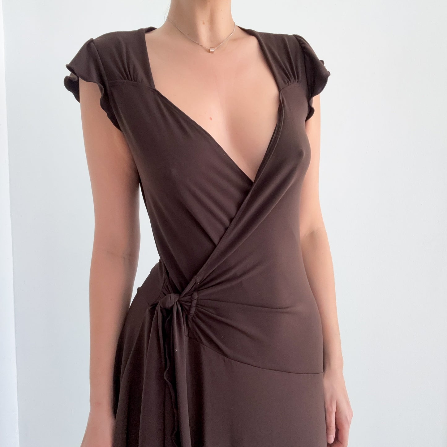 Y2K Brown Wrap Style Midi Dress / SZ M/L