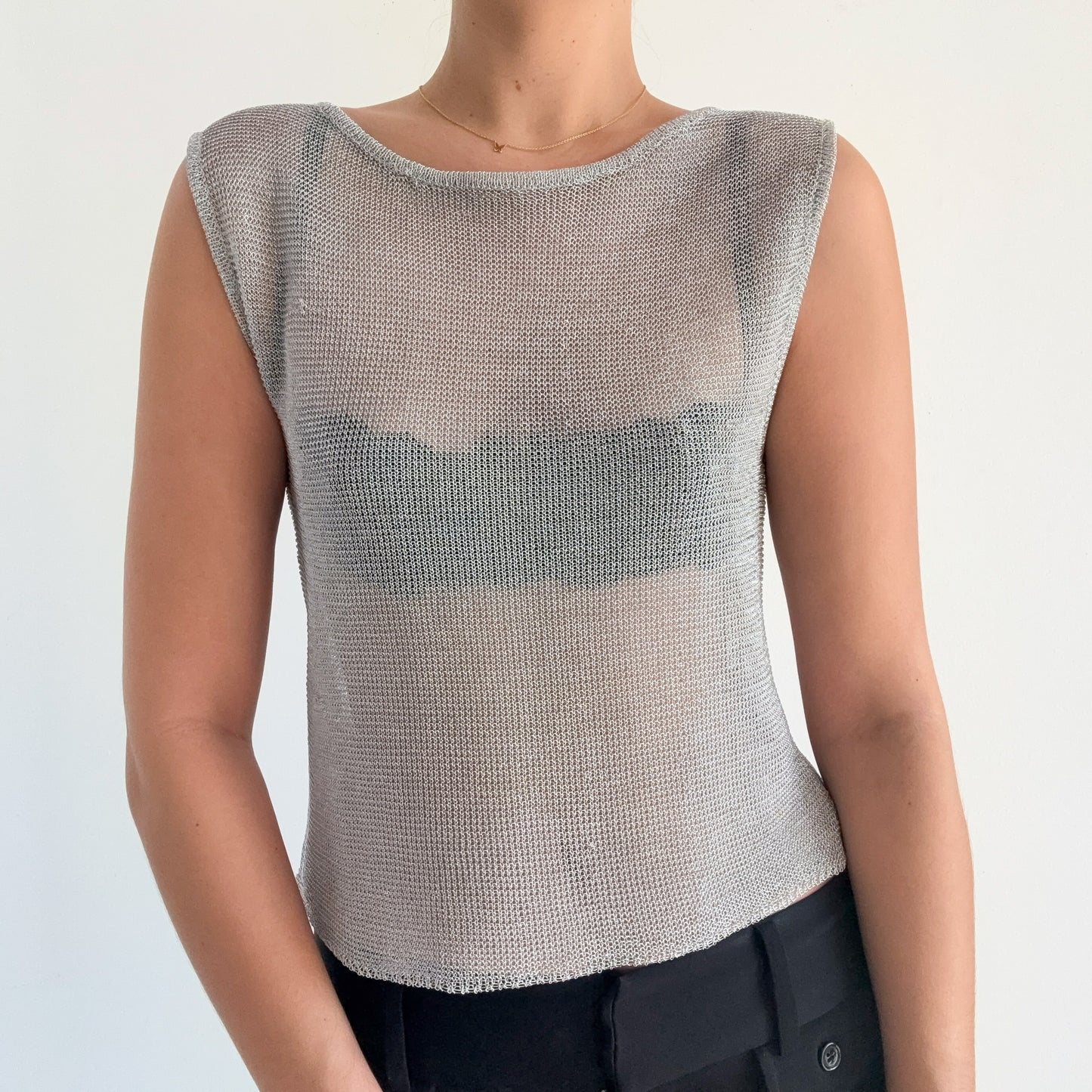 Contemporary Silver Metallic Knit Top / SZ S