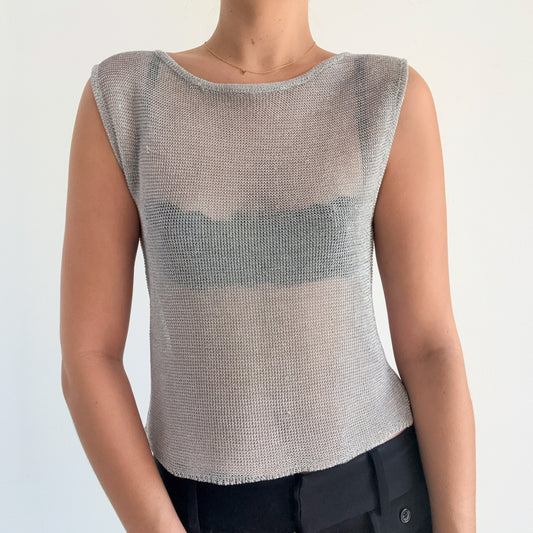 Contemporary Silver Metallic Knit Top / SZ S