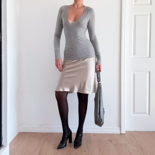 Y2K Grey Knit V-Neck Long Sleeve / SZ M