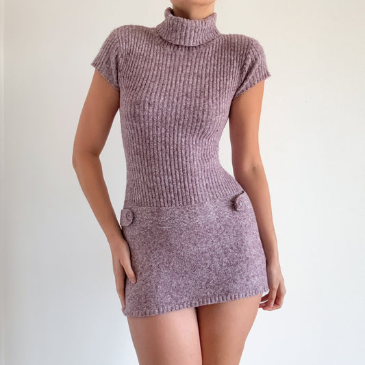 Y2K Muted Purple Knit Sweater Mini Dress / SZ XS-S
