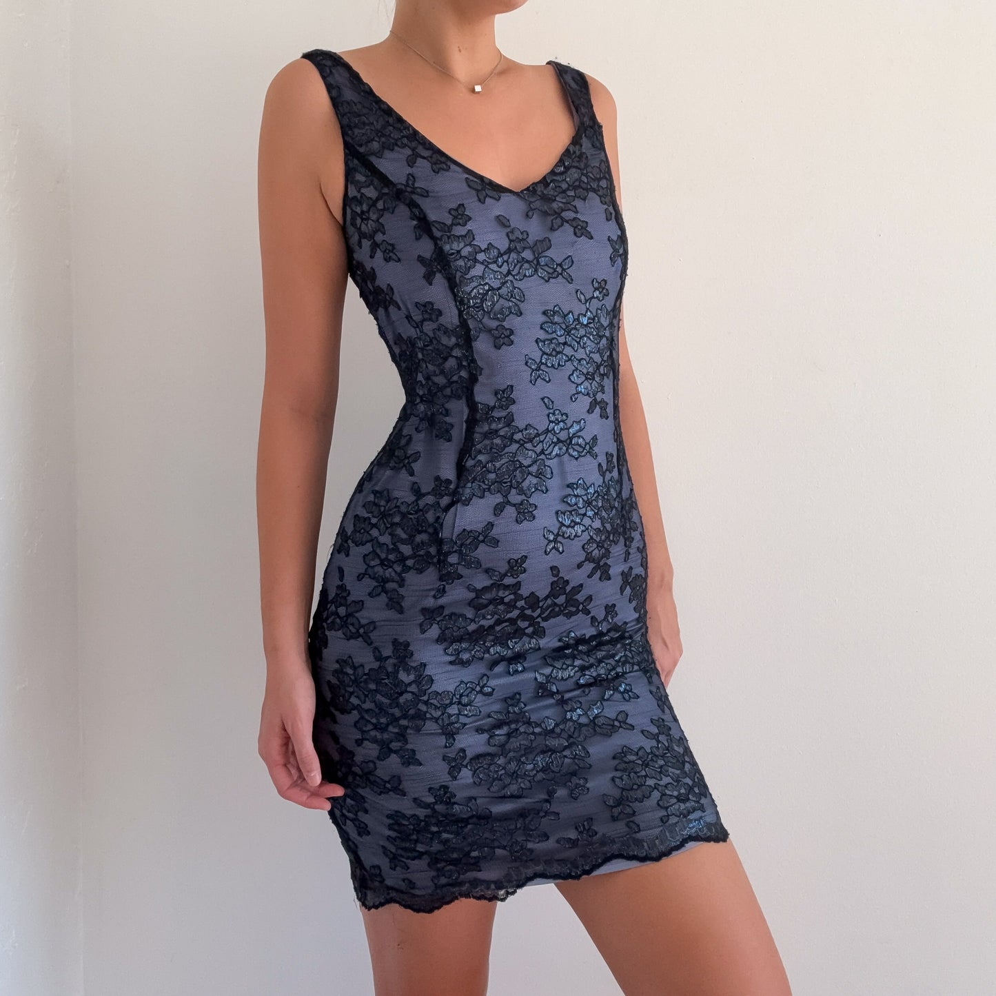 Y2K Black & Black Metallic Floral Dress / SZ 4/6