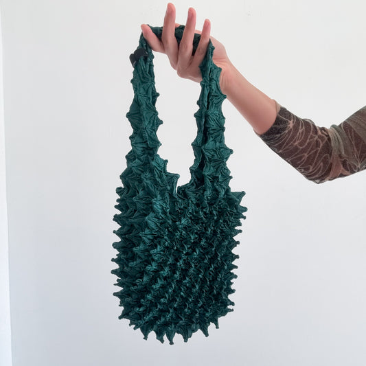 Emerald Popcorn Pleat "Shibori" Bag