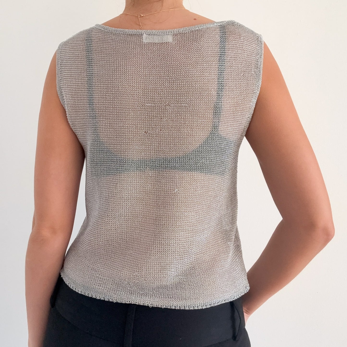 Contemporary Silver Metallic Knit Top / SZ S