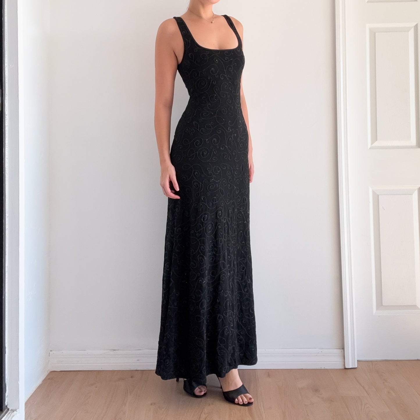 90's Cache Black Beaded Gown / SZ M