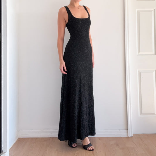 90's Cache Black Beaded Gown / SZ M